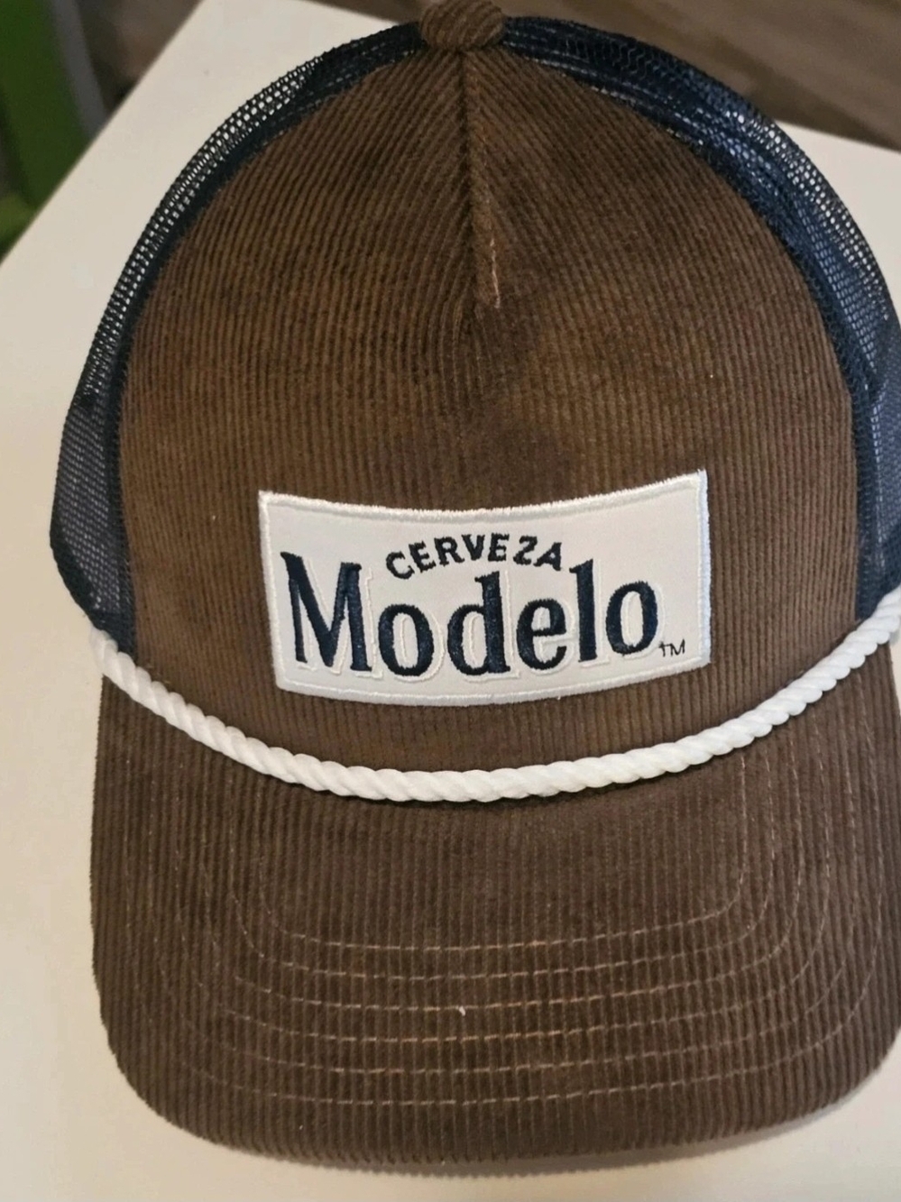 ModelCo Two-Tone Trucker Cap in Navy and Mustard
